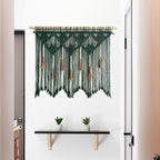 Youngeast Large Macrame Wall Hanging Boho Woven Tapestry Bohemian Macrame Wall Decor Handmade Tassel Tapestry Home Decoration for Bedroom Living Room 39"X31" (Wood Dowels Not Included) (Dark Green)