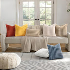 decorUhome Cozy Faux Fur Throw Pillow Covers 12x20 Set of 2 Decorative Soft Plush Striped Lumbar Modern Farmhouse Boho Couch Pillow Cases with Velvet Back for Sofa Bed Living Room, Grey Blue