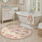 Lahome Floral Round Entryway Rug 4ft,Small Washable Circle Rug for Girls Bedroom Bathroom,Vintage Carpet for Kids Room, Office, College Dorm Nina