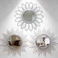 Boho Sunburst Wall Mirror Set of 3, 12 Inch Round Antique & Modern Metal Wall Art, Hanging Over The Door Mirrors for Wall Decor in Living Room, Bedroom, Bathroom, Entryway（Sliver）