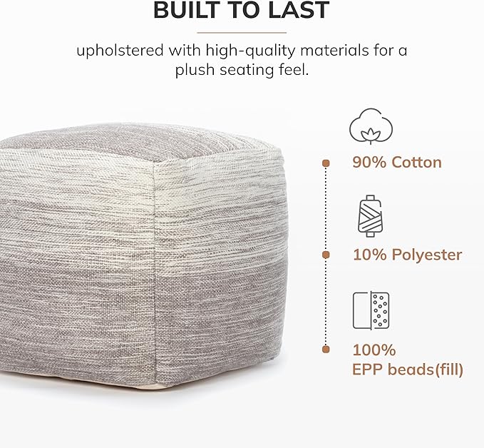 Anji Mountain Pouf Ottoman Foot Rest, Handmade Ottoman Pouf, Comfortable Foot Stool, Decorative Floor Seating for Living Room Decor, Bedroom & Home Décor Accent - Dune Stripe