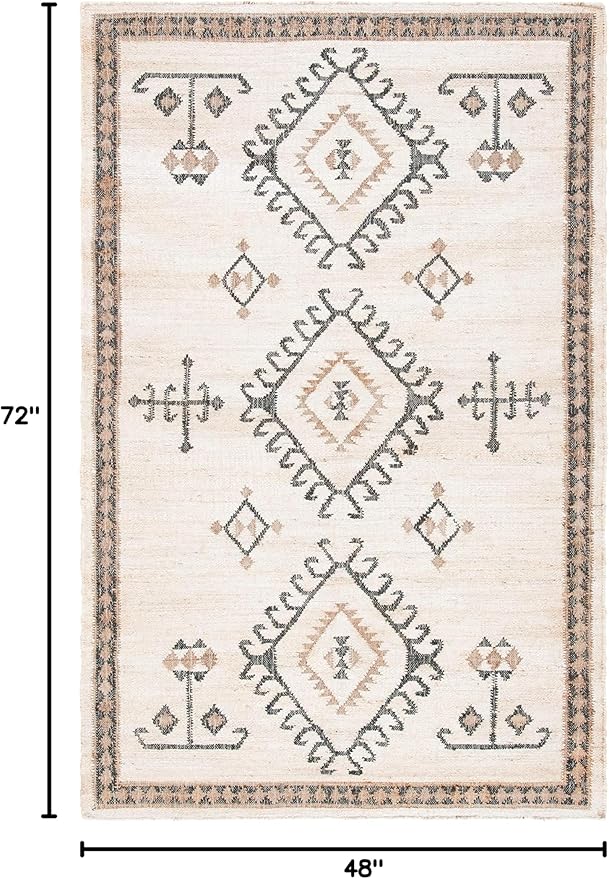 SAFAVIEH Kilim Collection Accent Rug - 4' x 6', Ivory & Black, Handmade Flat Weave Jute, Ideal for High Traffic Areas in Entryway, Living Room, Bedroom (KLM762A)
