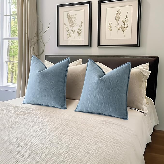 MIULEE Pack of 2 Light Blue Decorative Pillow Covers 22x22 Inch Soft Chenille Luxurious Couch Throw Pillows Farmhouse Cushion Covers Euro Shams Elegant Design for Sofa Bed Living Room Spring Decor