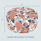 LVTXIII Indoor/Outdoor Extra Large Inflatable Ottoman Pouf D31 x H14 Inch, Round Footstool with Handle, Weather-Resistant Portable Furniture for Patio, Camping, Beach, Vibrant Blossom