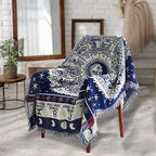 Boho Throw Blankets Woven Reversible Cotton Bohemian Tapestry Hippie Room Decor Witchy Astrology Zodiac Celestial Constellation Carpet Bed Recliner Chair Couch Sofa Cover Double Sided 50"x70"
