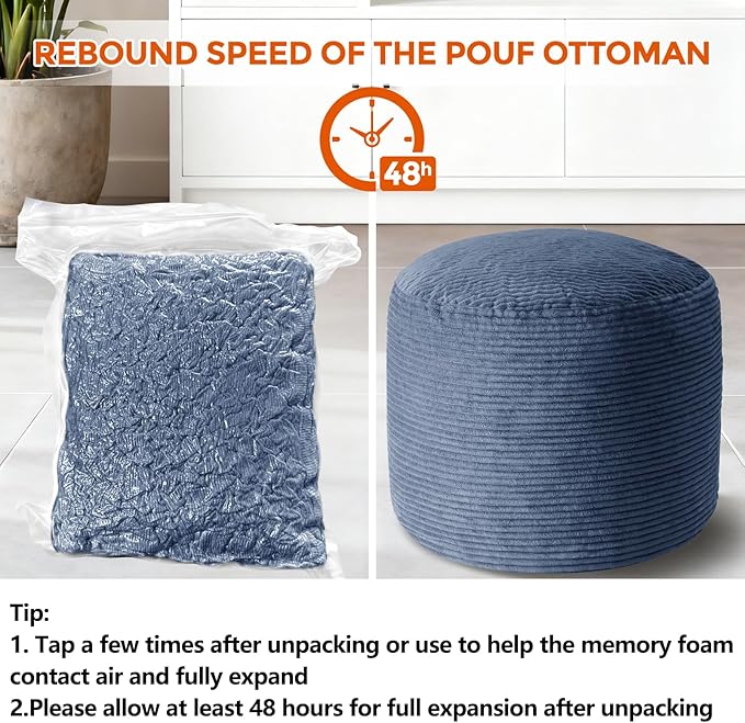 Pouf Ottoman Foot Rest, Comfortable & Soft, Round Footstool for Living Room, Bedroom, Office, Room Decoration, Corduroy Foot Stool Pouf with Odorless & Anti-Clump Filling, Small Navy