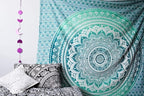 ANJANIYA Ombre Wall Hanging Bohemian Tapestry, Metallic Wall Art Bedspread, Psychedelic Hippie Mandala Dorm Décor for Hanging, Bedding, Beach Coverlet Curtain, Green, 54"X60"
