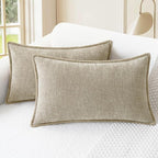 CaliTime Throw Pillow Covers Decorative 12 X 20 Inches Pack of 2 Cotton Thread Stitching Edges Solid Dyed Soft Chenille Cushion Cases for Couch Sofa Bed Living Room Farmhouse Light Taupe