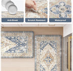 KIMODE Anti Fatigue Kitchen Mats for Floor, Boho Kitchen Rugs Sets of 2, Non Slip Waterproof Kitchen Floor Mat, Ergonomic Cushioned Standing Mat for Sink Laundry Desk Blue Glod 20"x59"+20"x32"