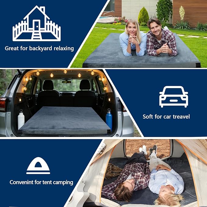 CYMULA Memory Foam Camping Mattress Pad, CertiPUR-US Sleeping Mat, Portable Roll Up Mattress for Adults, Camping Bed Pads for Sleepover, Car Bed with Travel Bag