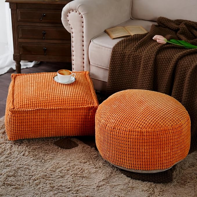 SUTAVIA Pouf Ottoman Cover Unstuffed Pouf Seat Decorative Soft Storage Bean Bag 20x20x8 Inches Square Floor Footrest for Living Room Bedroom (Burnt Orange, Square)