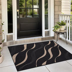 Tangsoo Easy Jute 2x3 Rug for Entry,Washable Thin Outdoor Rug Non-Slip Black Wavy Lines Indoor Mat Small Throw Carpet for Kitchen Bedroom Front Porch Doorway Entrance