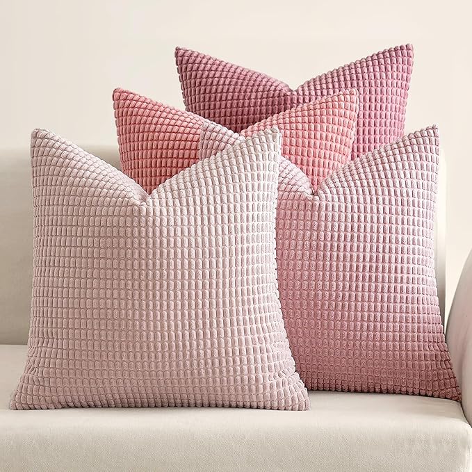 MIULEE Aesthetic Pink Spring Decorative Pillow Covers 18x18 Inch Set of 4 Valentine Romantic Sweet Cute Soft Throw Pillows Coquette Home Decor Corduroy Couch Pillowcases for Sofa Living Room Bed