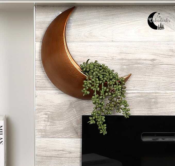 Wall Planter - Window Planter - 14Pcs Artificial Succulents - Hanging Moon Planter - Boho Hanging Planters for Indoor Plants, Air Plant, Cactus, Faux, Unique Gifts for Women, Birthdays, Plant Lovers