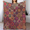 Mandala Indian Bohemian Throw Blanket Paisley Purple Floral Boho Abstract Tribal Blanket for Sofa Bed Couch Chair Or Dorm 70"x80"