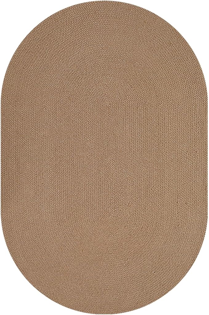 DEXI Easy Jute Area Rug Natural Fiber 4x6 Oval, Woven Braided Durable Farmhouse Design Rugs for Living Room, Bedroom Dinning Room Office Outdoor Patio, Tan Brown
