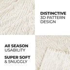 Superior Fleece Boho Jacquard Blanket, Decorative Blankets for Bedroom, Sofa, Fuzzy, Plush, Fluffy, Soft, Cute Room Decor, Beautiful Cover, Comfort Essentials, Arctic Collection, Full/Queen, Ivory