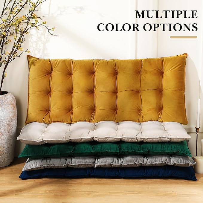 Bench Cushion for Indoor Furniture 42x16 in Velvet Thicken Indoor Window Seat Cushion, Soft Piano Sofa, Entryway Storage, Bay Window Tufted Patio Porch Swing Bench Pad Memory Foam(Turmeric)
