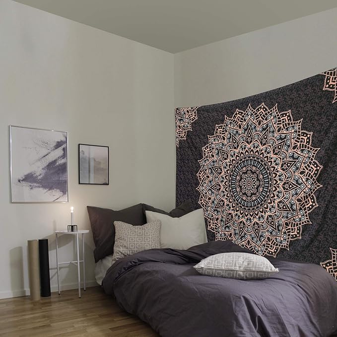 Edeesky Black Mandala Tapestry Wall Hanging Psychedelic Wall Tapestry Aesthetic Indian Hippie Decor Bohemian Art Boho Home Decoration for Bedroom,Living Room,Dorm