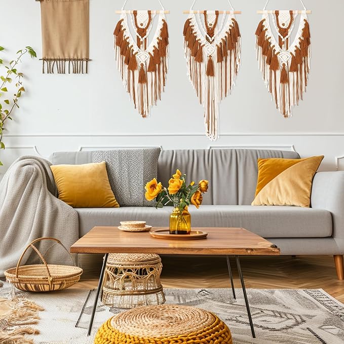 Fiwochic Large Boho Macrame Wall Hanging Wall Decor Bohemian Woven Handmade Tapestry with Tassel Artwork for Decorating Bedroom Living Room Apartment Nursery, 43 x 35 Inches (Brown)