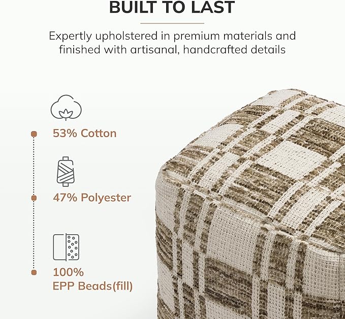 Anji Mountain Pouf Ottoman Foot Rest, Handmade Ottoman Pouf, Comfortable Foot Stool, Decorative Floor Seating for Living Room Decor, Bedroom & Home Décor Accent - Harbor Lattice