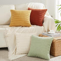 Fancy Homi 4 Packs Boho Fall Big Decorative Throw Pillow Covers 24x24 Inch for Living Room Couch Bed, Rustic Farmhouse Home Decor, Soft Plush Striped Corduroy Colorful Square Cushion Case 60x60 cm