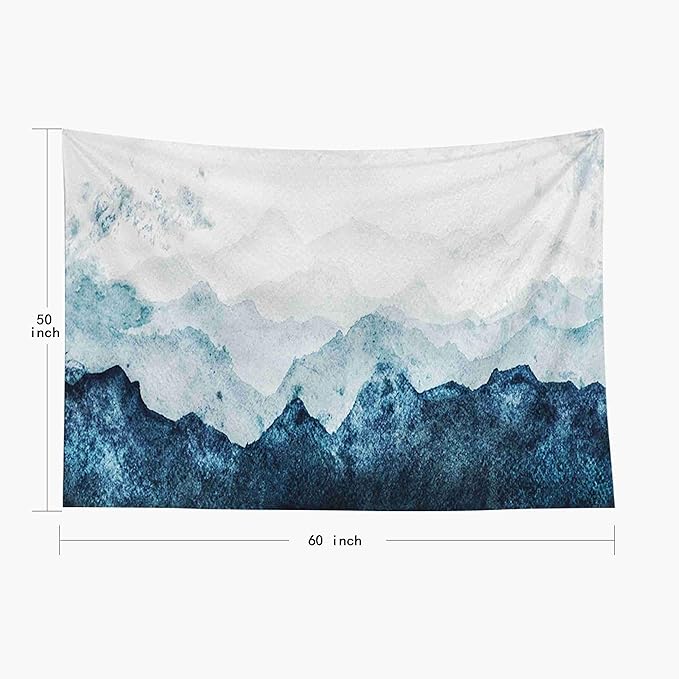 EMMTEEY Tapestries,Tapestries Décor Living Room Bedroom for Home Inhouse by Printed 60X50 Inches Blue Mountains Silhouette Fading in Distance Perspective Watercolor Painting On Paper
