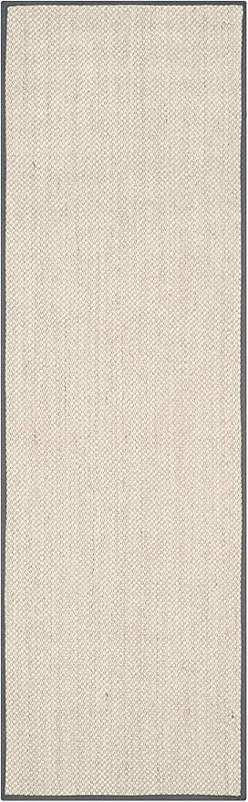 SAFAVIEH Natural Fiber Collection Runner Rug - 2'6" x 18', Marble & Dark Grey, Sisal, Woven Design with Border (NF143D)