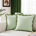 Light Green Scalloped Pillow Cover Pack of 2 Spring Chenille Decorative Cute Boho Couch Throw Pillow Covers 20" x 20" Aesthetic Funky Preppy Pillow Cases for Sofa Living Room