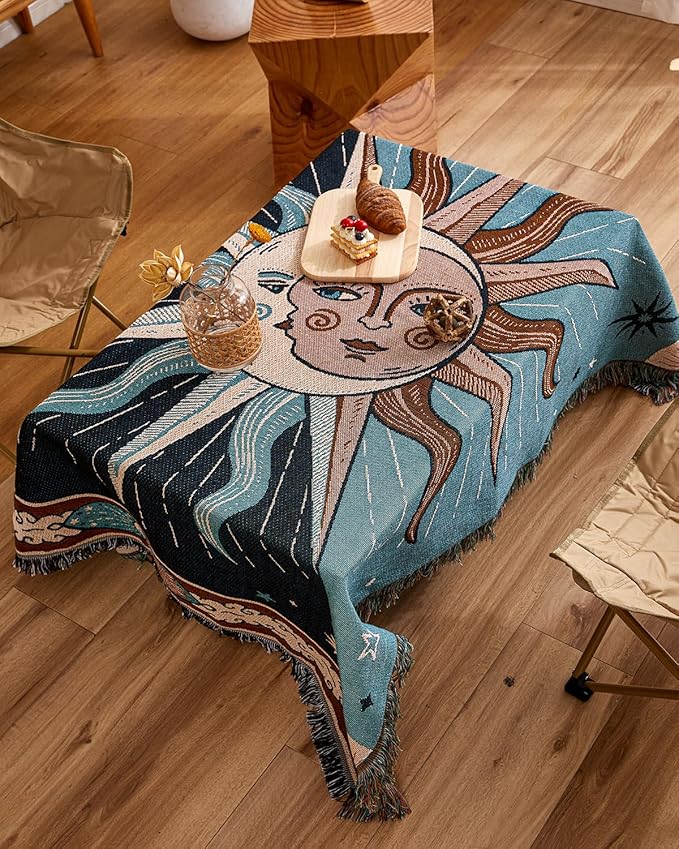 Erke Chair Recliner Cover Boho Throw Blanket Hippie Room Decor Wall Hanging Tapestry Outdoor Picnic Camping Rug Mattress Beach Towel Sofa Furniture Slipcover Bohemian 50”x70” The Sun and Moon Stars