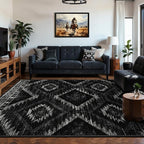 Area Rug 8x10 Rug Machine Washable Non-Slip Low Pile Print Pattern Western Rug for Living Room Bedroom Entryway Tribal Series -Black