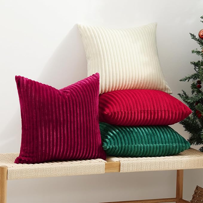 Simmore Decorative Throw Pillow Covers 20x20 Set of 2, Soft Natural Plush Flannel Double-Sided Fluffy Couch Pillow Covers for Sofa Living Room, Burgundy