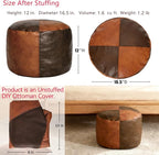 Thgonwid Unstuffed Faux Leather Pouf Cover, Handmade Footstool Ottoman Storage Solution, Floor Footrest Cushion - 16.5”Dx12”H, Brown & Coffee