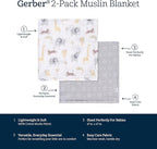 Gerber Baby Unisex 2-Pack Muslin Blanket, Animals + Geos Neutral, One Size