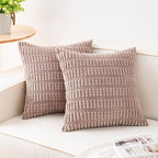 Pack of 2 Corduroy Decorative Throw Pillow Covers 20x20 Inch Soft Striped Pillow Covers Modern Farmhouse Home Decor for Sofa Living Room Couch Bed（Light Brown）