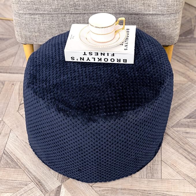 Asuprui Pouf Ottoman Unstuffed Ottoman Foot Rest No Filler Foot Stool 20x20x12 Inches Fuzzy Chair Floor Pouf Chair with Storage for Living Room Bedroom Navy Blue