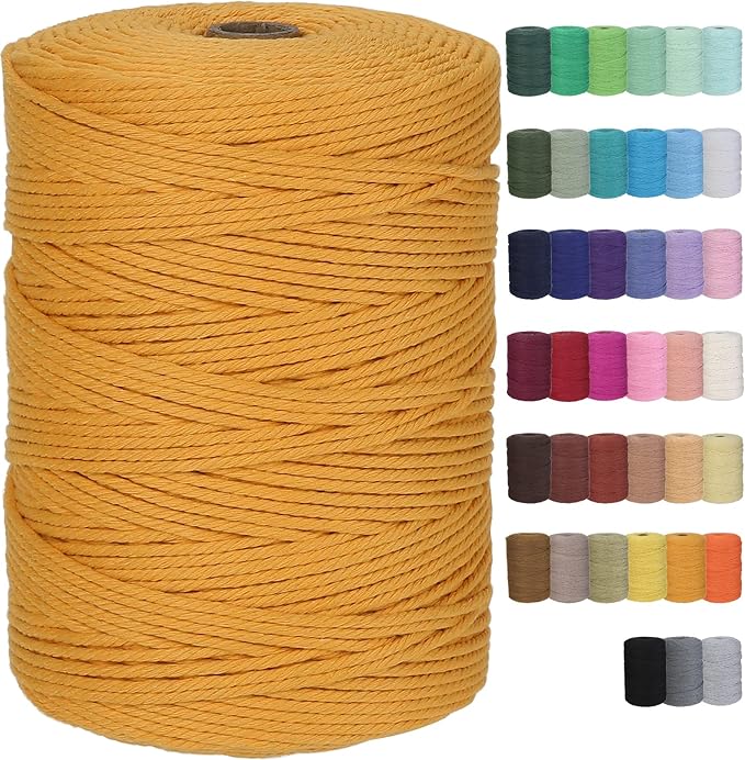 Cotton Macrame Cord 3mm 328yards Natural Colored Macrame Supplies, Soft Craft Cotton Rope for Plant Hanger Wall Hanger Dreamcatcher (Orange)