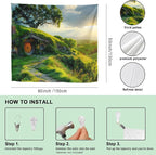 Xolytar Hobbit Style House Tapestry for Bedroom – Green Hill Garden Landscape Backdrop for Ring Lord Fans Party, Fantasy Birthday Decoration, Classroom Reading Corner Background (60x50)