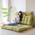 MAXYOYO Folding Sofa Bed, Tufted Bean Bag Bed with Pillows Floor Mattress for Adults, Extra Thick and Long Floor Sofa, Single Couch for Bedroom Living Room, Green, 30x91 Inch