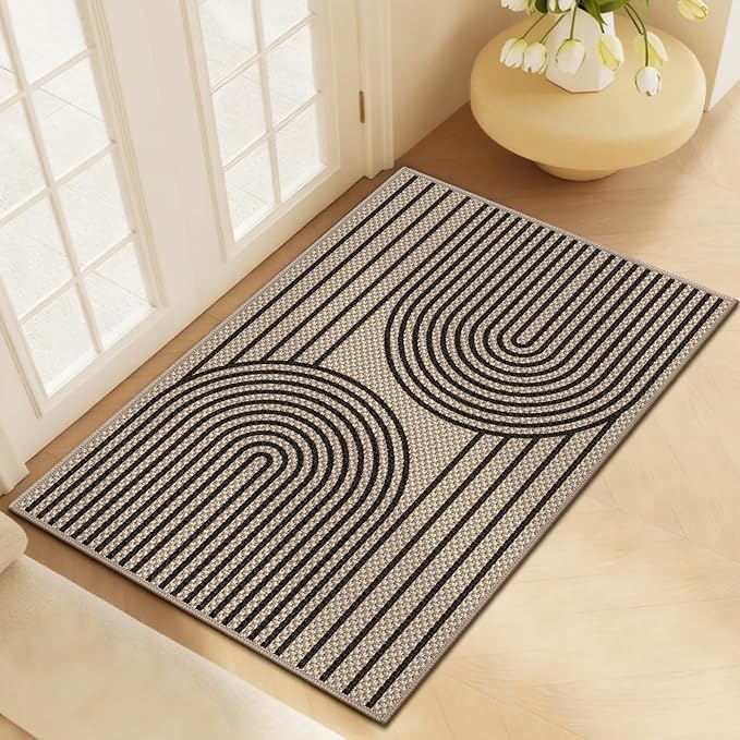 Outdoor Rug 2x3 Door Mat Easy Jute Entryway Porch Rug Indoor Foyer Outdoor Patio Low Pile Ultra-Thin Area Rug Washable Non-Slip Black Rainbow Throw Carpet for Front Door Entrance Floor Mats