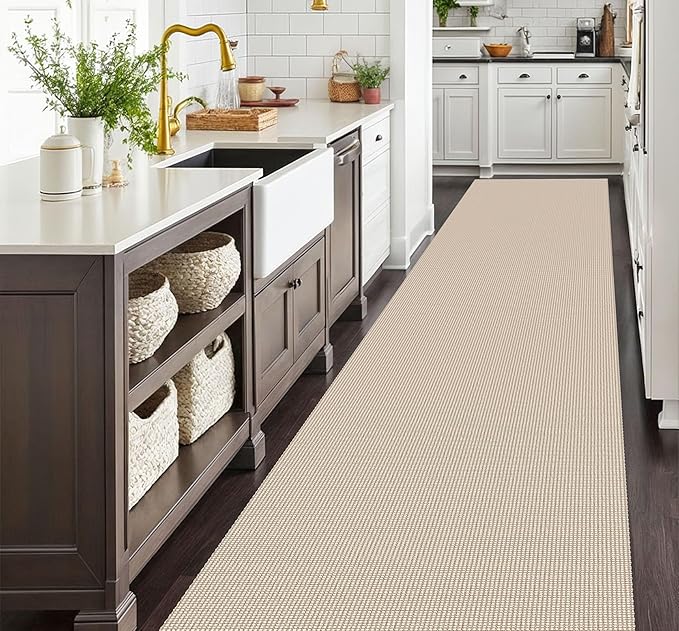 EARTHALL Runner Rug 3x18 Ft Washable Runners for Hallways Extra Long Woven Non Slip Entryway Runner Braided Kitchen Runner Indoor Outdoor Carpet Runners for Hotels, Officel, Stair, Beige/Khaki
