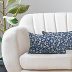Blue Pillow Covers 12x20 Set of 2 Vintage Floral Rustic Old Style Cute Flower Print Rectangle Decorative Outdoor Pillowcases Seasonal Farmhouse Throw Cushion Case Couch Sofa Bed Decor