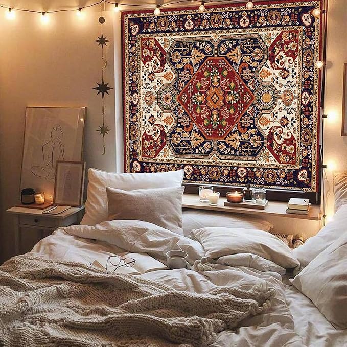 Apdidl Boho Hippie Wall Tapestry for Bedroom Aesthetic, Mandala Indian Bohemian Tapestries Art Decor, Vintage Orange Floral Cool Vertical Wall Hanging for Living Room Dorm 36" X 48"