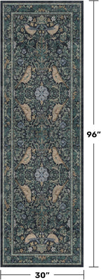 Boho Vintage 2'6"x8' 8ft Hallyway Long Runner Rug - Non Slip Washable Front Door Rug Indoor Entrance, Kitchen, Bathroom, Low Pile & Soft Woodland Floral Kitchen Floor Mats