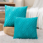 decorUhome Cozy Textured Throw Pillow Covers 12x20 Inch Set of 2, Soft Plush Faux Wool Turquoise Accent Couch Pillow Covers for Modern Farmhouse Sofa Bed Living Room