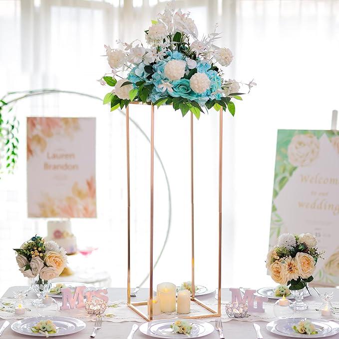 Gold Metal Cube Vase Stand for Wedding Centerpieces, 31.5in Tall, 10 Pcs