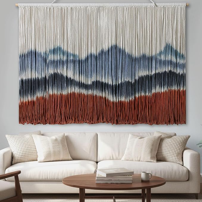 Tiamon Boho Wall Decor - 59''W x 35.4'' L Macrame Wall Hanging Dip-Dye Large Tapestry Art for Home Bathroom Farmhouse Bedroom Living Room Office Natural Modern Rustic Decoration