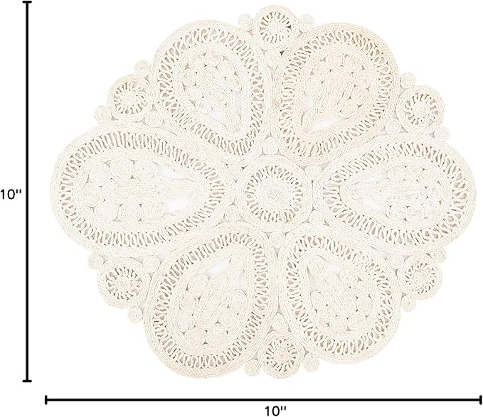 SAFAVIEH Area Rug 10' Round - Natural Fiber Collection - Large - Ivory, Handmade Jute, Decorative Boho Floral Design (NF360B)