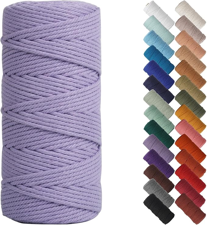 NOANTA Light Purple Macrame Cord 3mm x 109yards, Colored Macrame Rope, Cotton Rope Macrame Yarn, Colorful Cotton Craft Cord for Wall Hanging, Plant Hangers, Crafts, Knitting
