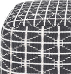 SIMPLIHOME Noreen Square Pouf - 18 inch Wide Upholstered Handwoven Cotton Ottoman in Slate Grey and White, Boho Footstool or Extra Seating for Living Room with Polystyrene Filling, Assembled